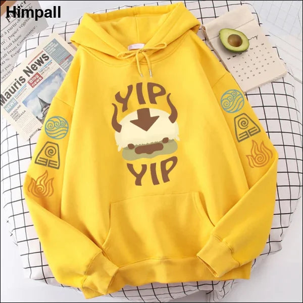 The Last Airbender Appa YIP Letter Print Hoodie for Men and Women - yellowYIP / L