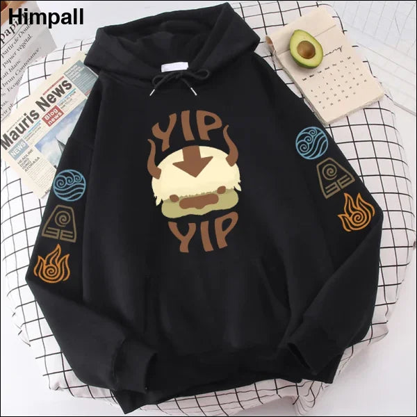 The Last Airbender Appa YIP Letter Print Hoodie for Men and Women