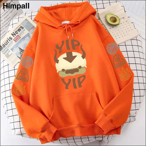 The Last Airbender Appa YIP Letter Print Hoodie for Men and Women - orangeYIP / XXL