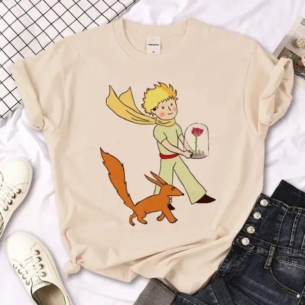 Prince Print Comics Pattern Women’s Tee – Broadcloth Top - BJ1020-5-Khaki / XXXL