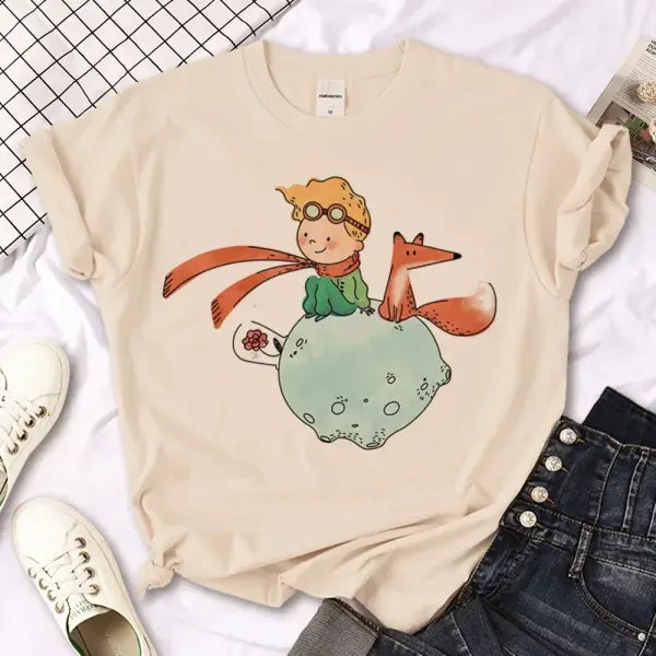 Prince Print Comics Pattern Women’s Tee – Broadcloth Top - BJ1020-7-Khaki / L
