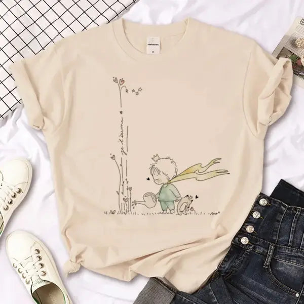 Prince Print Comics Pattern Women’s Tee – Broadcloth Top - BJ1020-14-Khaki / S