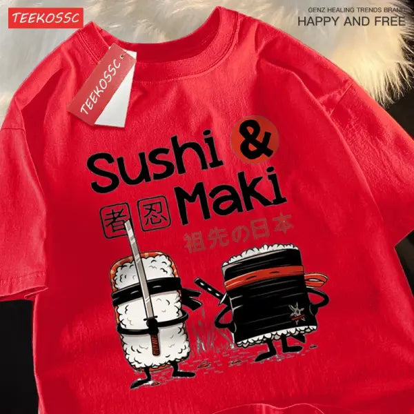 Summer Hand Painted Men’s Cotton Tee - Red / S
