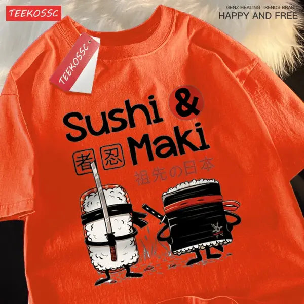 Summer Hand Painted Men’s Cotton Tee - Orange / XXXL