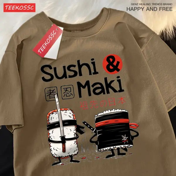 Summer Hand Painted Men’s Cotton Tee - Brown / S