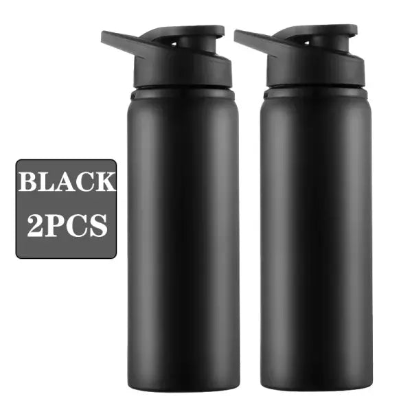 Thermal Insulation Metal Water Bottle Portable Direct Drinking Gym Cup - Black-2PCS / 600ml / China Mainland