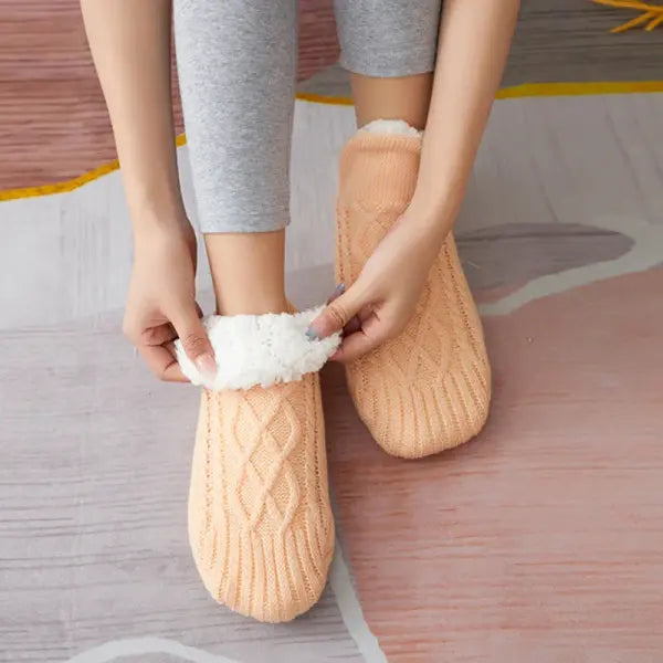 Thick Acrylic Model Number Slipper Socks for Men (Polyester) Low Tube Thickness - Apricot / 43-45(280mm)