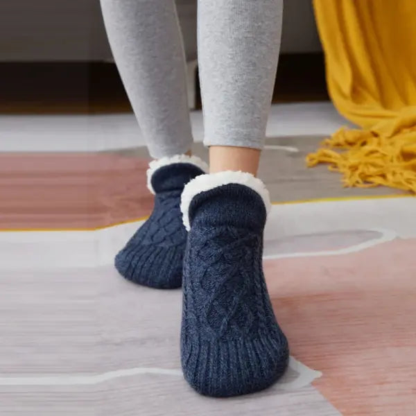 Thick Acrylic Model Number Slipper Socks for Men (Polyester) Low Tube Thickness - Navy blue / 43-45(280mm)