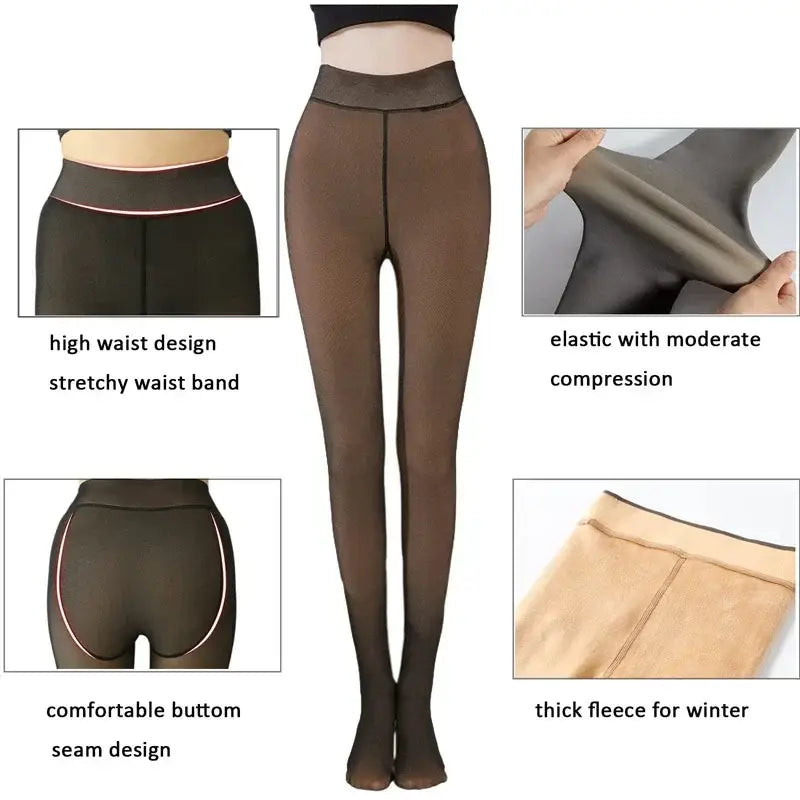 Thermal Stockings Woman Fleece Tights Sexy Winter Warm Pantyhose Translucent Slim Thicken Tights Elastic Velvet