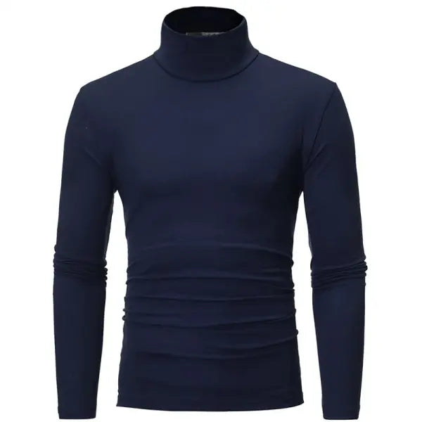 Men’s Thermal Underwear Top - Slim Fit High Neck Winter Compression Shirt & Long Sleeve Tee - Navy blue / XL