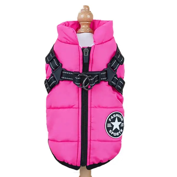 Winter Pet Coat – Thick Warm Cotton Vest for Dogs & Cats Cozy Chest & Back Jacket - rose red / 4X