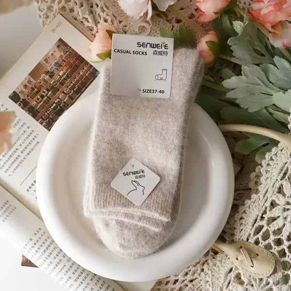 Thick Rabbit Hair & Cashmere Wool Women Winter Socks - Beige / One Size