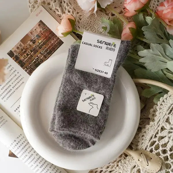 Thick Rabbit Hair & Cashmere Wool Women Winter Socks - Dark Grey / One Size