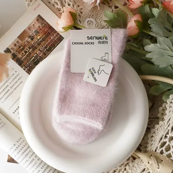 Thick Rabbit Hair & Cashmere Wool Women Winter Socks - Pink / One Size