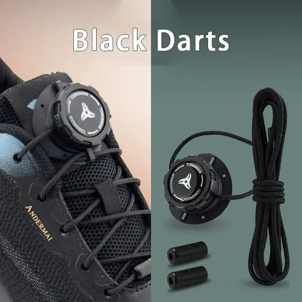 Upgraded Thick Rope Shoelaces: Automatic Swivel Buckle No-Tie Laces for Kids & Adults - Black Darts 1