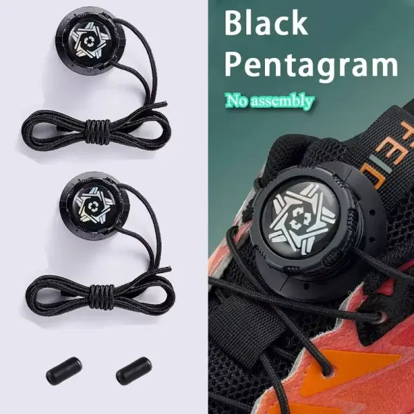 Upgraded Thick Rope Shoelaces: Automatic Swivel Buckle No-Tie Laces for Kids & Adults - Black Pentagram
