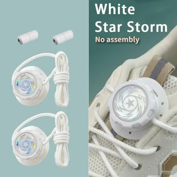 Upgraded Thick Rope Shoelaces: Automatic Swivel Buckle No-Tie Laces for Kids & Adults - White Star Storm