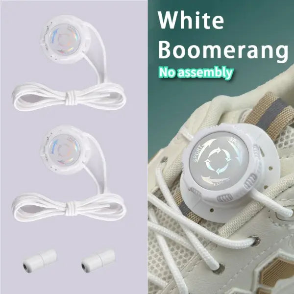 Upgraded Thick Rope Shoelaces: Automatic Swivel Buckle No-Tie Laces for Kids & Adults - White Boomerang