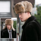 Thick Warm Bomber Hat Men Real Rabbit Fur Earflap Trapper Russian Cap Male Plus Size Winter Hats for Men Ski Russian Hat