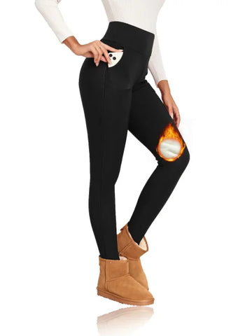 Thick Winter Warm Leggings – Women’s High Waist Velvet Pants - L / Black