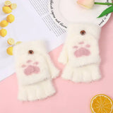 Women’s Plush Cat Paw Gloves – Cute Fingerless Winter Mittens Soft Warm Fuzzy Half-Finger Gloves for Girls