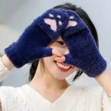 Women’s Plush Cat Paw Gloves – Cute Fingerless Winter Mittens Soft Warm Fuzzy Half-Finger Gloves for Girls