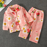 Children’s Thickened Flannel Pajama Set: Warm Winter Cardigan Sleepwear for Boys & Girls - Pink caomeitu / 80cm(0-24M)