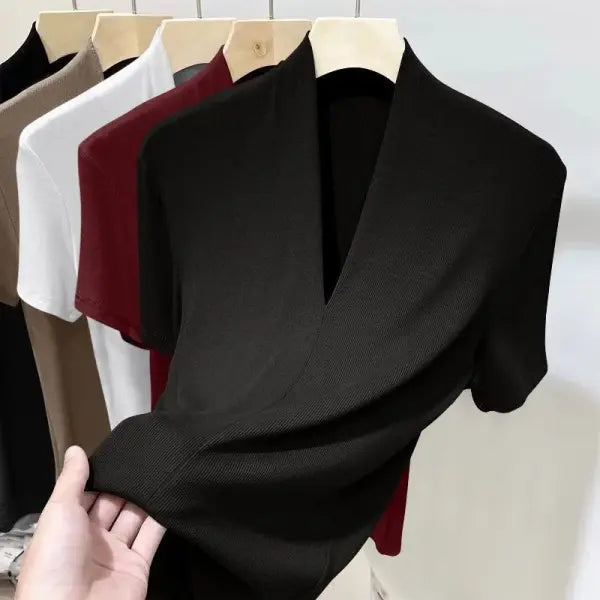 Women Summer V Neck Slim Fit Top Cultivate One’s Moral Character - 292 black / M