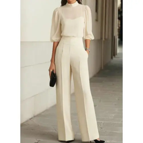 Three Piece Mesh Pant Suit Professional Women’s Business Fashion - Apricot / 3XL - None