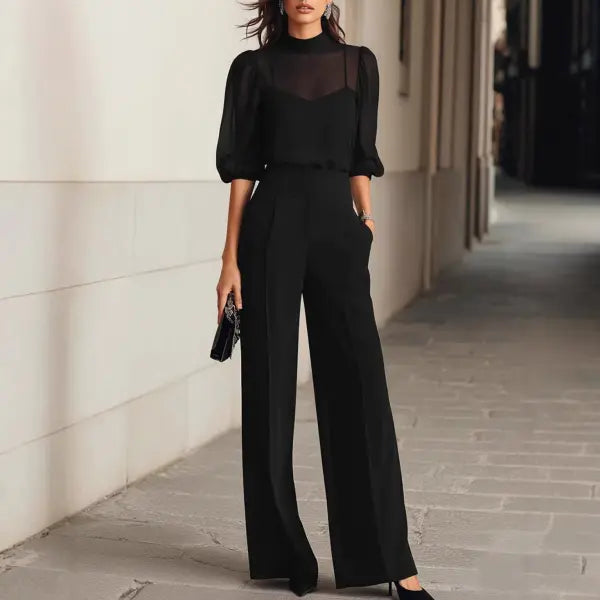Three Piece Mesh Pant Suit Professional Women’s Business Fashion - Black / 3XL - None