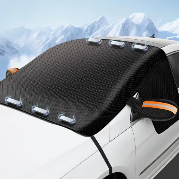 Windshield Snow Cover – Winter Ice & Sun Protection Half Car Cover with Three-Window Design - Orange