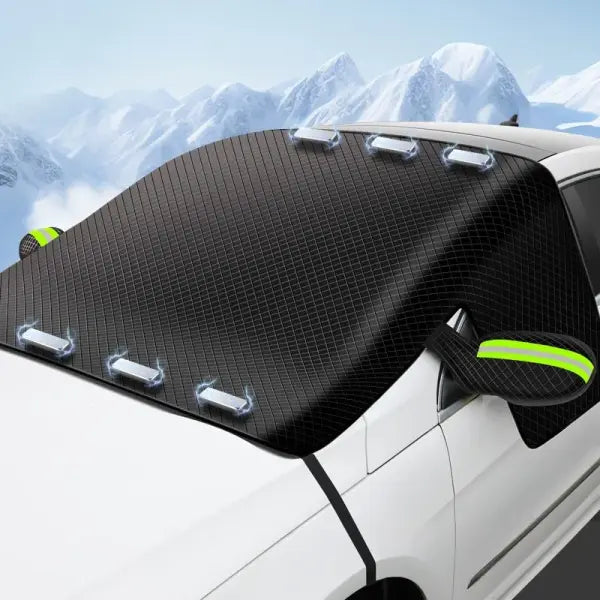 Windshield Snow Cover – Winter Ice & Sun Protection Half Car Cover with Three-Window Design - green