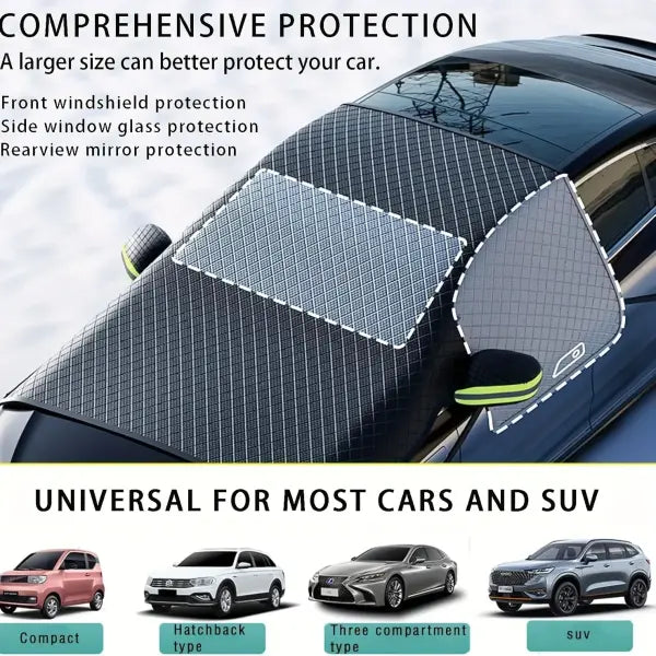 Windshield Snow Cover – Winter Ice & Sun Protection Half Car Cover with Three-Window Design