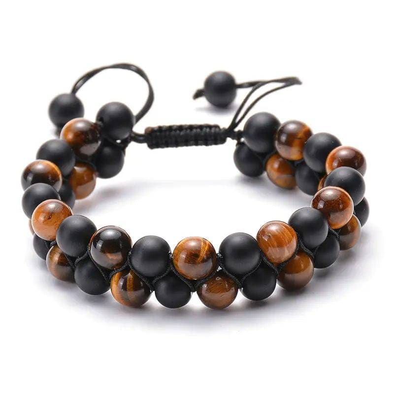 Tiger Eye Couple Bracelets Matte Black Agate Beads Bracelet - C