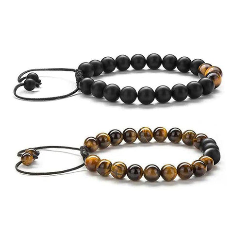 Tiger Eye Couple Bracelets Matte Black Agate Beads Bracelet - Q