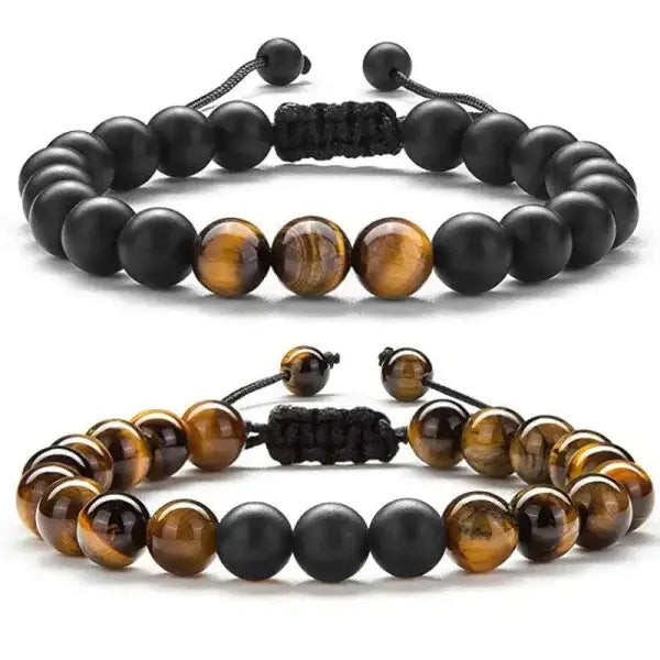 Tiger eye couple bracelets with matte black agate beads