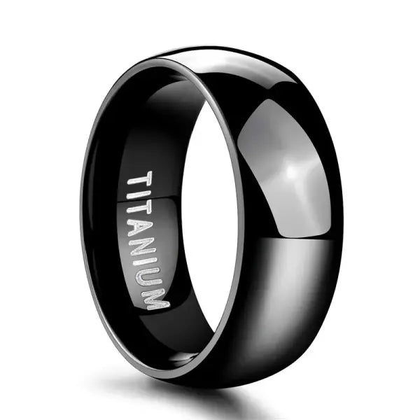 Titanium simple engagement ring with platinum plating - Black 8mm / 15