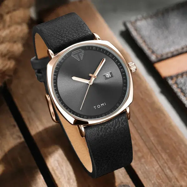 TOMI Mens Quartz Watch Alloy Case Casual Style - Black gold