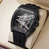 Tonneau Case Men Quartz Watch Silicone Band Sport Skeleton
