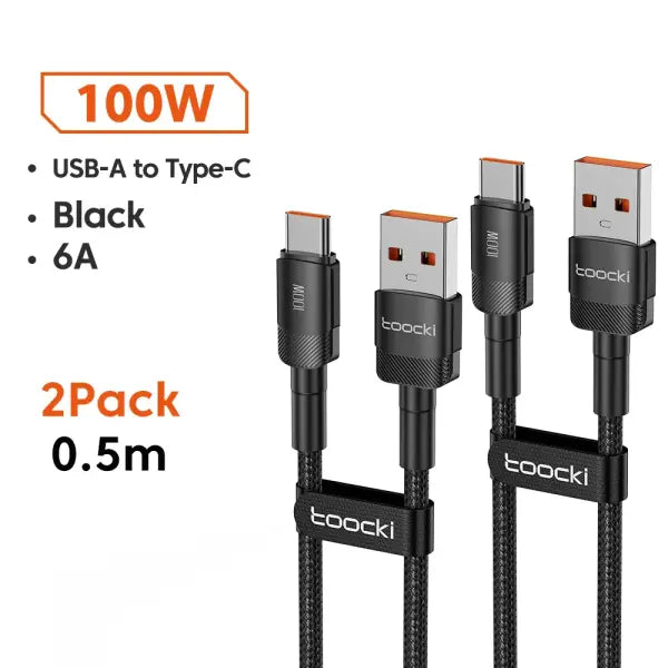 Toocki 6A USB To Type C Cable for Huawei Xiaomi PD 100W Fast Charging Charger USB C Data Cord Quick Charge for Samsung