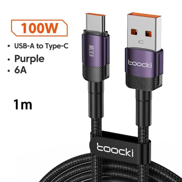 Toocki 6A USB To Type C Cable for Huawei Xiaomi PD 100W Fast Charging Charger USB C Data Cord Quick Charge for Samsung