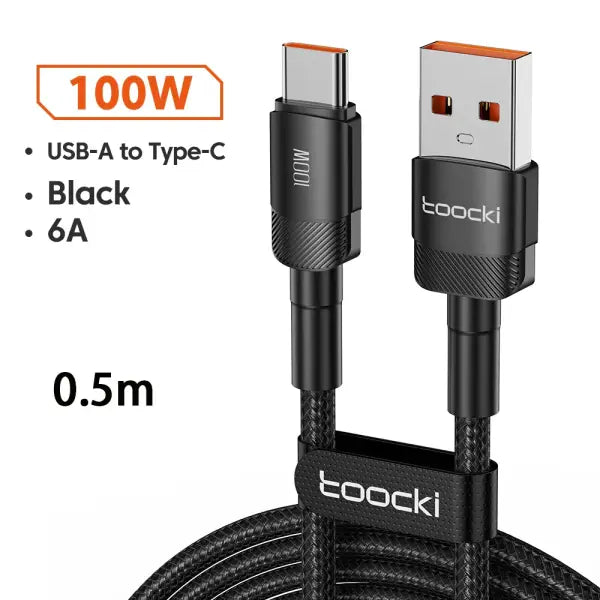 Toocki 6A USB To Type C Cable for Huawei Xiaomi PD 100W Fast Charging Charger USB C Data Cord Quick Charge for Samsung