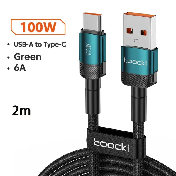 Toocki 6A USB To Type C Cable for Huawei Xiaomi PD 100W Fast Charging Charger USB C Data Cord Quick Charge for Samsung
