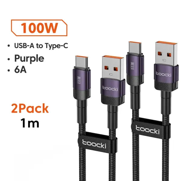 Toocki 6A USB To Type C Cable for Huawei Xiaomi PD 100W Fast Charging Charger USB C Data Cord Quick Charge for Samsung