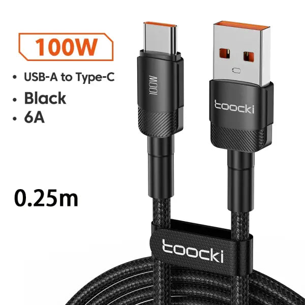 Toocki 6A USB To Type C Cable for Huawei Xiaomi PD 100W Fast Charging Charger USB C Data Cord Quick Charge for Samsung
