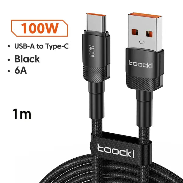 Toocki 6A USB To Type C Cable for Huawei Xiaomi PD 100W Fast Charging Charger USB C Data Cord Quick Charge for Samsung