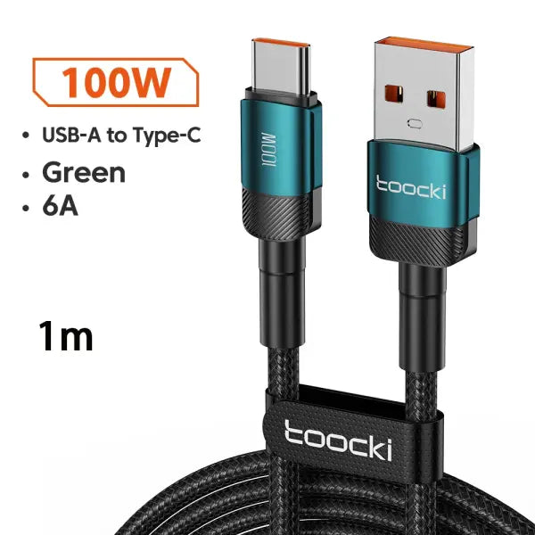 Toocki 6A USB To Type C Cable for Huawei Xiaomi PD 100W Fast Charging Charger USB C Data Cord Quick Charge for Samsung