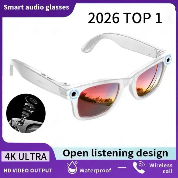 Camera Video Recording Smart Glasses with AI Translation - red coated mirror