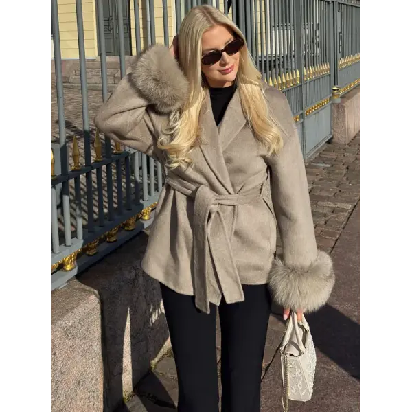 Tossy Women’s Fox Fur Wool Overcoat – Elegant Short Double-Sided Wool Coat Office Lady Loose Cardigan Jacket