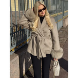 Tossy Women’s Fox Fur Wool Overcoat – Elegant Short Double-Sided Wool Coat Office Lady Loose Cardigan Jacket